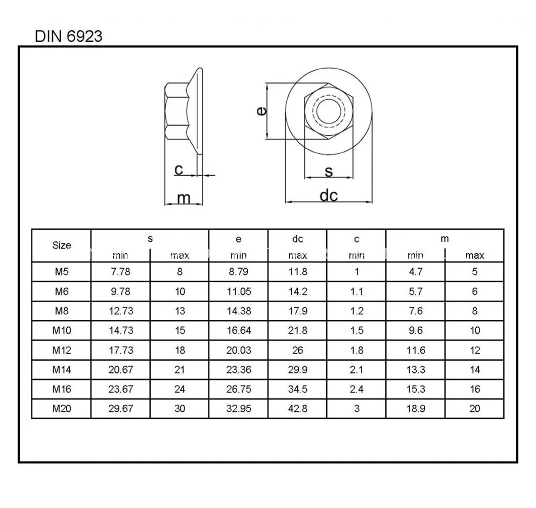 Steel Gi/Zp M16/20 Hex Flange Nut in China Manufacturer Who Could Supply Carbon Steel Grade 4.8, 8.8 Nut with High Quality and Competitive Price